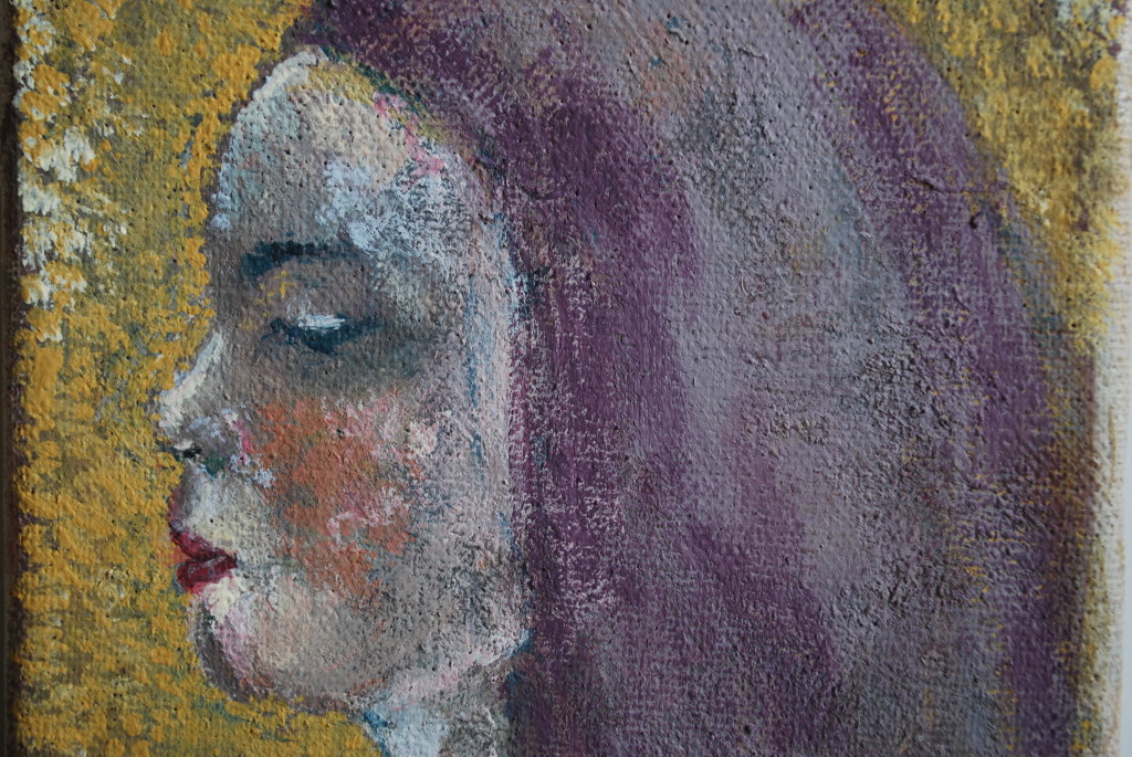 Girl in profile (emulsion and chalk on canvas) (12 x 12cm)